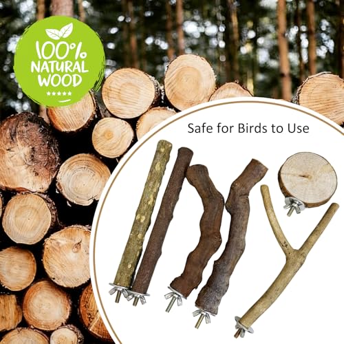 6 PCS Bird Perch Set Natural Wood Parrot Stand Branch Hanging Parakeet Chewing Stick Paw Grinding Fork Platform Bird Cage Accessories for Cockatiel Budgies Conure (Small - size: Wooden:7.87 Inch