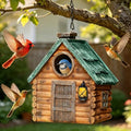 Bird Houses for Outside, with Hanging Chain, Wood-Look Resin Waterproof | Practical Birdhouses for Outdoors, Decorative Bird Cage, Garden Decor for Hummingbird, Bluebird, Cardinal and Other Bird - style: Wood-Look