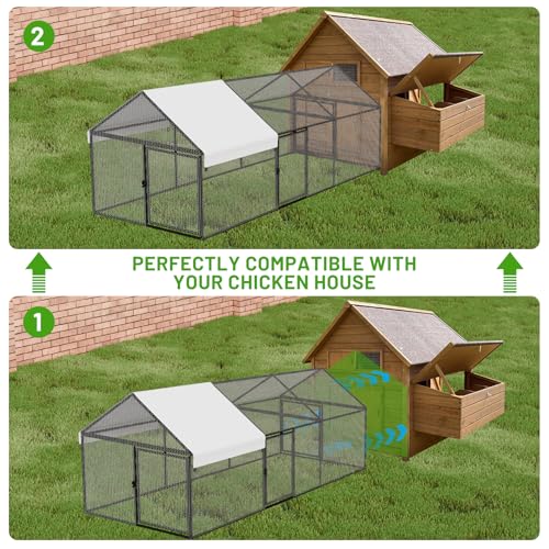 NUGRIART Metal Chicken Coop 157"×40"×40" Chicken Run with Waterproof Cover Portable Poultry Cage Walk in Hen House Outdoor Backyard Farm Animal Enclosure Crate Pet Playpen Exercise Pen for Rabbit Duck - size: 157.0"L x 40.0"W x 40.0"H