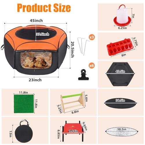 Brooder Box for Chick, 6-in-1 Chick Starter Kit - Brooder Heating Plate | Pop Up Chick Brooder Box with Baby Chicken Pen, Feeder, Waterer, Perch, Nesting Pad Up to 15 Baby Chicks, Duck and Quail