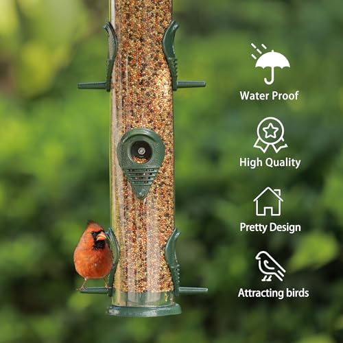 2PK Metal Bird Feeders with 6 Feeding Ports,Tube Bird Feeder with Steel Hanger,Wild Bird Feeder for Outdoors Hanging, Attracting Birds in Your Lawn, Garden, Balcony (Green) - color: Green 2 PACK