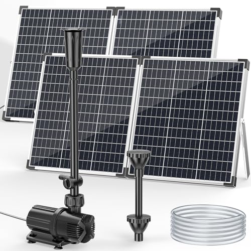 120W Solar Water Fountain Pump, 1600GPH Adjustable Flow & Dry-Run Protection Pond Pump, Dual Solar Panels, 3 Spray Nozzles, Solar Fountain Pump Kit for Outdoor Ponds, Water Garden P1200 - size: 120W