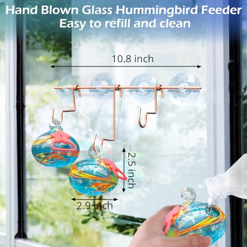 Pozfun Window Hummingbird Feeder with Suction Cups,Hand-Blown Glass Hummingbird Feeders for Outdoors Window Mounted with Metal Hook,Close Bird Watching,Finch in Garden,Yard(Blue) - color: Phoenix Tail Blue