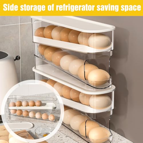 ROWPOZ 2026 New Egg Holder for Fridge, Egg Organizer for Refrigerator Automatic Scrolling Eggs Rack Holder Rolling Dispenser Stackable Container and Storage for Refrigerator with Lid