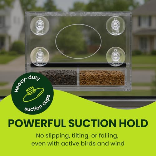 Acrylic Clear Window Bird Feeder with Strong Suction Cups, Removable Sliding Seed Tray, Weather-Resistant & Easy to Clean for Window Viewing, Extended - size: Style: Extended