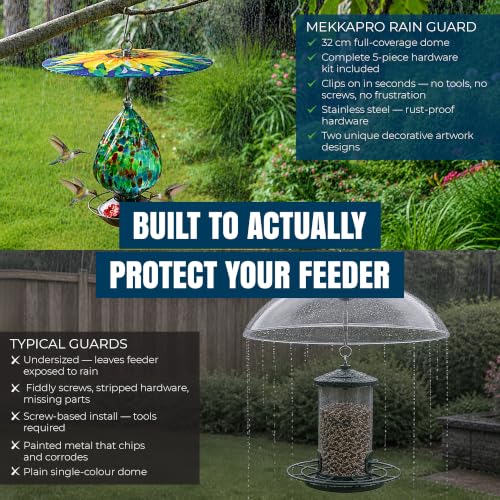 MEKKAPRO Bird Feeder Baffle & Rain Guard, 32cm Weatherproof, Yellow | Sunflower Pattern Shields Feed from Rain, Fits Hummingbird, Tube, Thistle & Hopper Feeders, Rust-Proof Steel Hardware, S-Hook - color: Yellow Flower