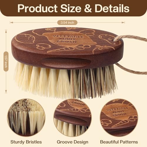 Vegetable and Fruit Cleaning Brush Scrubber Beechwood Handle Fruits Veggie Wash Brushes Potato Carrot Cucumber Mushrooms Washing Cleaner(Beige Brown, 1) - color: Beige Brown