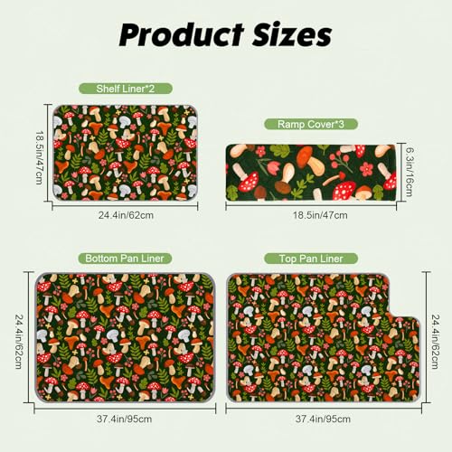 Bienbee Ferret Cage Liner Set, Leakproof Ferrets Cage Accessories for Small Animals Rats Chinchillas Hedgehogs Ferrets(Green Mushroom, Double Unit Combo) - color: Green Mushroom, size: Double Unit Combo-7 PCS