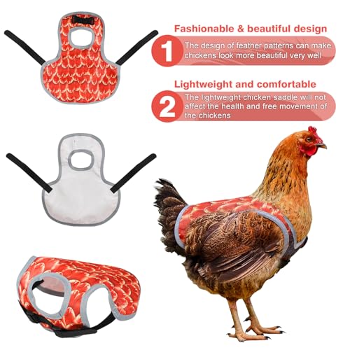 3 Pcs Chicken Saddle for Hens with Wing Protector, Chicken Apron & Vest Jacket with Adjustable Straps, Oxford Waterproof Fabric, Protective Gear Against Pecking and Feather Damage