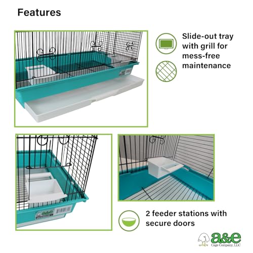 A&E Cage Co Triple Top Bird Cage for Parakeets & Finches, 26"x14"x23" Teal | Decorative Triple Roof, 2 Feeder Stations, 3 Wood Perches, Slide-Out Tray, Carry Handle, Safe Narrow Bar Spacing