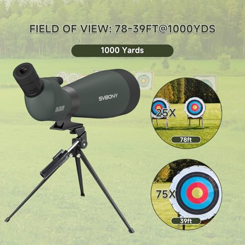 SVBONY SV28 100mm Spotting Scope for Target Shooting, 25-75x Spotter Scope | Long Range Viewing for Bird Watching, Stargazing, Clearly at 300 Yards, FMC HD Optics with Soft Carry Case & Phone Adapter - style: 25-75x100