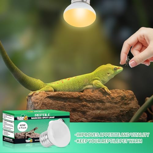 LUCKY HERP Heat Lamp Bulbs, 40W Reptile Heat Lamp 2 Pack Reptile Heat Lamp Bulbs, Daylight Basking Spot Heat Light Bulb, Amphibians Lamp Bulbs for Chameleons, Snakes, Lizard, Turtle - color: 40-d