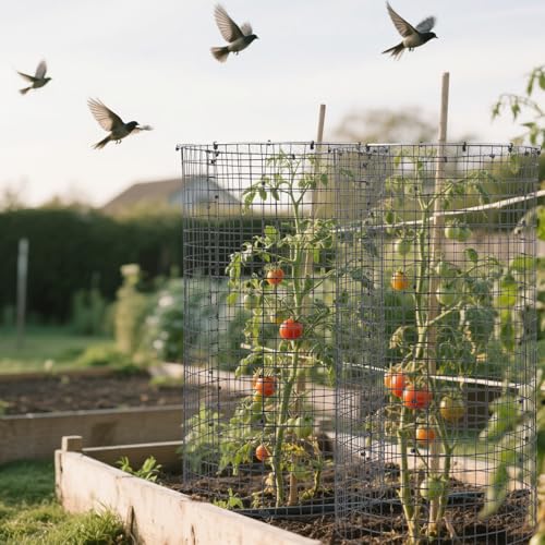30 Pcs 24'' x 12'' Large Wire Plant Protector from Animals With Metal Cover, 10 Pack Metal Plant Cage Chicken Wire Cloche with 10Pcs Metal Covers to Keep Animals Out, Garden Protection Bunny Barricade - size: 10 Pack 24'' x 12'' with 10 Pcs 12'' Cover
