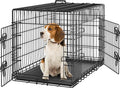Yaheetech 36in Double Door Metal Dog Crate w/Divider for Puppy Indoor Use | Heavy-duty Sturdy Metal Frame, Easy Assemble, Fold Up for Travel, Removable Tray, Ideal for Puppies, Small to Medium Dogs - size: 36" L
