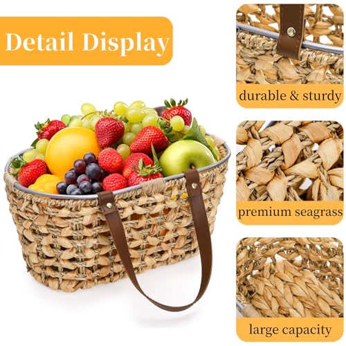 Goaste Egg Collecting Basket with Handle, 13 Inch Chicken Egg Storage Baskets, Handwoven Eggs Container for Gathering Fresh Eggs, Vintage Countertop Fruit Holder for Easter, Harvest, Kitchen