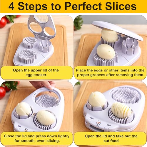 Egg Slicer for Hard Boiled Eggs – 3-in-1 Stainless Steel Egg Cutter & Hard Boiled Egg Slicer, Heavy Duty Egg Chopper with Cleaning Brush for Strawberry, Mushroom, Grape, Cherry Tomato