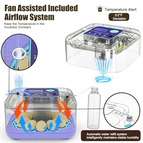 Incubators for Hatching Eggs with Digital Display, Chicken Incubator with Temp & Humidity Control, Auto Egg Turner, Auto Water Top-up, Egg Candler, Poultry Hatcher for Chicken Duck Goose Quail Eggs