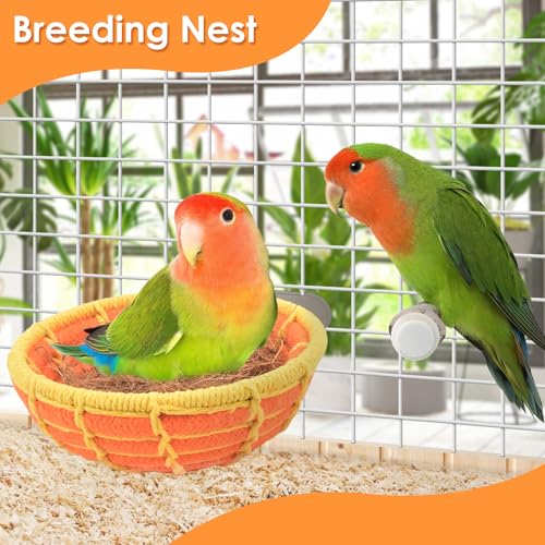 KATUMO Bird Nest, 5.3in Parrot Breeding Nest Bed with Natural Coconut Fiber Bedding for Budgie, Parakeet, Cockatiel, Conure, Lovebird, Canary, Finch, Small Birds - color: Orange+Yellow