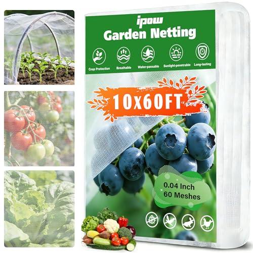 10 X 60FT Garden Mesh Netting Ultra Fine Mesh Netting Pest Barrier, Insect Bug Bird Netting for Vegetables Fruit Flower Garden Protection, Thickened 60 Mesh Row Covers Fabric Screen from Birds Bugs - size: 10FT X 60FT