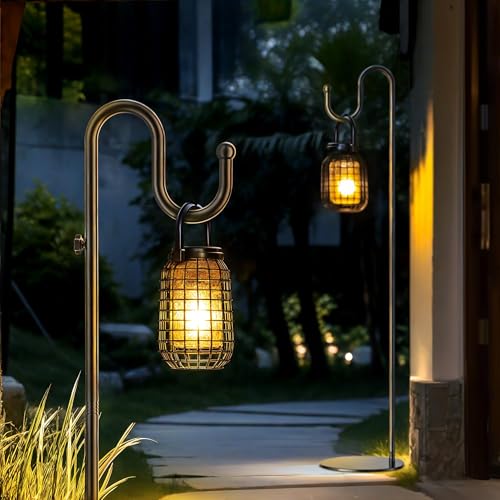 74" Shepherds Hook Stand: Hanging Wind Chimes, Bird Feeders, Plants | Adjustable, Heavy Duty Base, Free Standing Pole Holder for Indoor & Outdoor, Holds Up to 20 LBS - color: Black