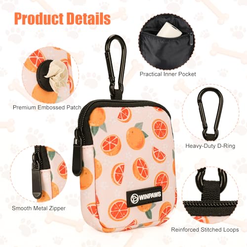 Dog Treat Pouch with Training Clicker,Waterproof Nylon Fabric Poop Bag Holders for Leashes,Hands Free Small Dog Walking Bag with Carabiner, Pet Puppy Training Walking Essentials(Grapefruit) - color: Grapefruit