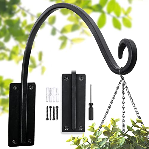 Lifyzoon Heavy Duty Plant Hanger Bracket: 80 lbs 16 Inch Outdoor Hook | Hand-forged Steel Wall Mount, Holds 80 Lbs for Hanging Baskets Feeders Lanterns, Complete Hardware, Rust Resistant Outdoor - size: 1A-16 Inch