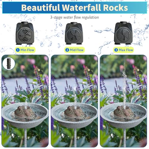 TIANCENTRAL H Electric Bird Bath Fountain Pump with Natural Rock Design, Continuous Water Bubbler (Not Solar) 7.5W Adjustable Submersible Pump with 6FT Anti-Bite Cord for Outdoor Garden & Patio Decor
