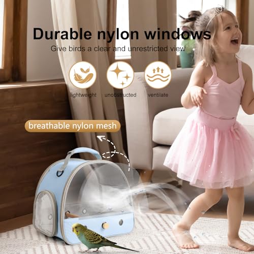 Bird Carrier, Portable Small Bird Parrot Parakeet Carrier with Standing Perch and Soft Mat, Side Access Window Collapsible - color: Blue