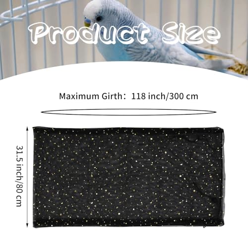 Daoeny 2PCS Bird Cage Seed Catcher, Large Bird Cage Cover, Adjustable Soft Airy Nylon Mesh, Birdcage Cover Skirt Seed Guard for Parrot Parakeet Macaw Round Square Cages (Black & White Sequins Star) - color: Black & White Sequins Star