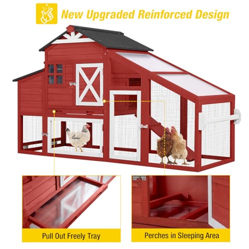 Aivituvin Chicken Coop Mobile Chicken House on Wheels, Rabbit Hutch Bunny Cage Expandable Wooden Poultry Cage with Large Nesting Box Leakproof Pull-Out Tray,UV-Resistant Roof (Red, AIR32) - color: Red, size: AIR32
