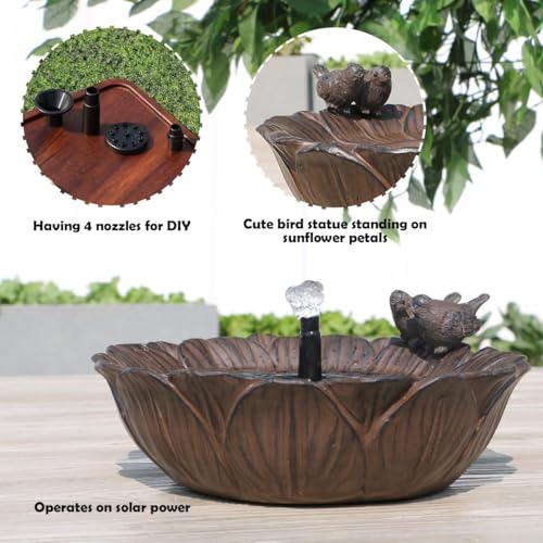 Solar Bird Bath Fountain,Sunflower with Resting Bird,Solar Powered with 3 Nozzles,Outdoor Garden Bird Bath,Solar Water Fountain for Bird Bath,Hummingbird Bird Bath for Outdoor