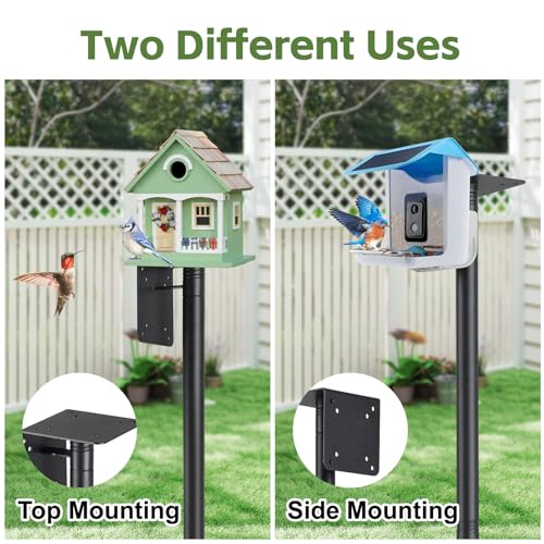 Bird House Pole,60" Outdoor Bird Feeder Pole Kit Stand with 5-Pronged Base, Adjustable Height & Universal Mount for Easy Setup, 2 Installation Methods, Matte Black Finish (Without Bird House) - size: 60"