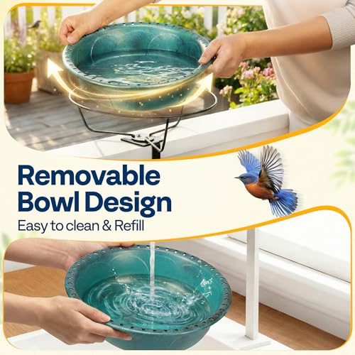 VIVOHOME Deck-Mounted Bird Bath with Solar Fountain, 13-Inch Bowl, Green | Solar-Powered Pump, Weather-Resistant ABS, Adjustable Metal Clamp, for Railing/Fence/Balcony, Bird-Friendly, Easy to Clean - color: Green, size: Birdbath with Fountain
