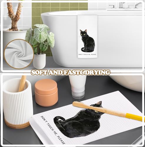 Black Cat Kitchen Towel Decorative,Don't Touch Me,Please. Funny Black Cat Gifts Dish Towels,Cats Mom Lover Gifts Hand Towels Drying Cloth for Kitchen Bathroom Decor,16x24 Inch - color: Funny-black Cat