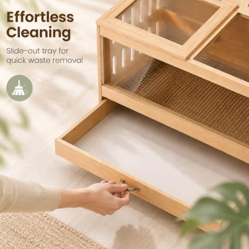 Wooden Brooder Box for Chicks, Ducklings & Quail Chick House | Solid NZ Pine Brooder Box, 31.5×15.75×15.75 in, Thermometer & Chick Perch, Clear Acrylic, Pull Drawer, Dual Vents for Poultry