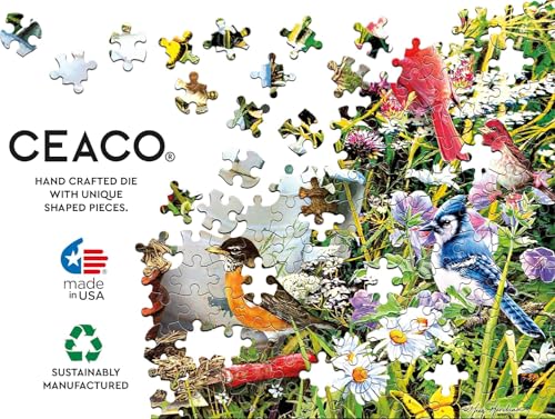 Ceaco - Garden Birds - 500 Piece Jigsaw Puzzle for Adults | Art by Greg Giordano, Made in USA, Includes Poster, Giftable, Frameable