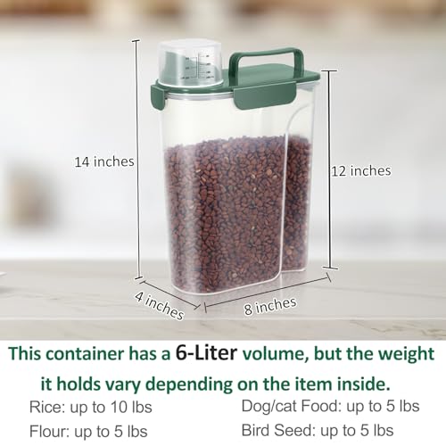 5 Lbs Pet Dog Food Storage Container for Bird Seed Rice Flour - Dark Green | Cat Food Containers with Collapsible Bowl for Travel Airtight 10 Lbs Rice Cereal Oatmeal Holder with Pour Spout Measuring Cup - color: Dark Green-5L