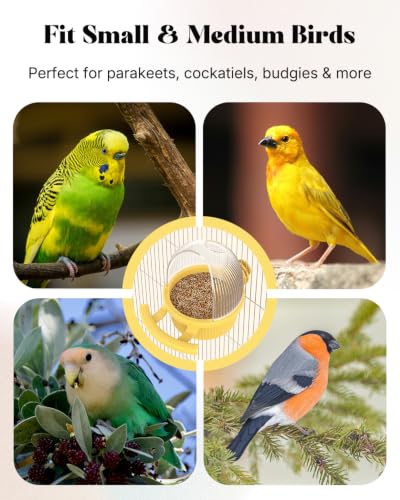 Pawfly No Mess Bird Feeder, Bird Cage Feeder, Bird Bowls for Cage, Bird Feeder for Cage, Bird Water Dispenser, Parakeet Feeder Waterer for Parrot, Cockatiel, Budgie & Lovebird,Yellow - color: Yellow