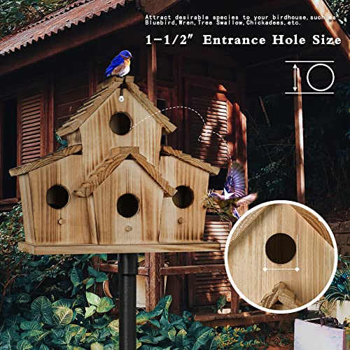 Bird Houses for Outside,Bluebird Finch 4 Room Outdoor Bird Houses for Garden, Up to 4 Bird Families, Large Hole for Bird Families' Needs
