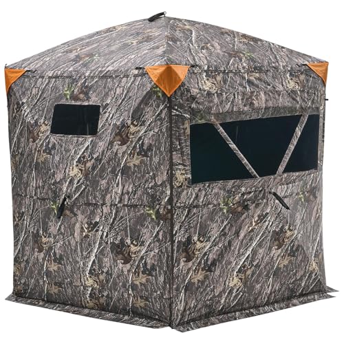 VEVOR Hunting Blind，See Through Ground Blinds with Carrying Bag, 360 Degree Portable Camouflage Tent，Durable Concealed Shelter with Silent Side Door and Window, for Turkey and Deer - size: 6-7 Person (H-79'')