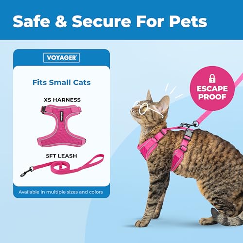 Voyager Escape-Proof Step-in Lock Cat Harness & 5ft Neoprene-Handle Leash Set All-Weather Mesh with Reflective Stitching for Small to Large Cats by Best Pet Supplies, Fuchsia (327), XS - color: Fuchsia (327), size: XS (Chest: 13 - 16")