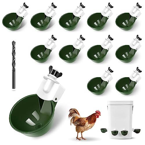 Chicken Water Cups 12 Pack, Automatic Filling Waterer Feeder Bowl, Gravity Poultry Watering System, Chicken Water Dispenser, Chicken Coop Accessories for Hens, Duck, Goose, Turkey (Green) - color: Green 12cups