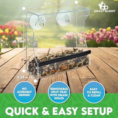 Clear Window Bird Feeder for Outdoors, Bird Houses with Strong Suction Cups | Premium bird feeder for window, cardinal bird feeder, drain holes & large seed capacity - style: Square Feeder