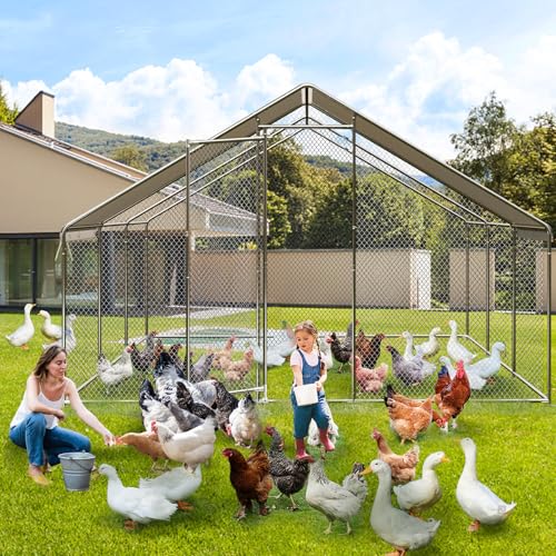 GarveeTech Large Walk-in Chicken Coop with Run, 9.8' x 19.7' Outdoor Chicken Runs for Yard with Cover, Metal Poultry Cage for Chickens, Ducks, Birds