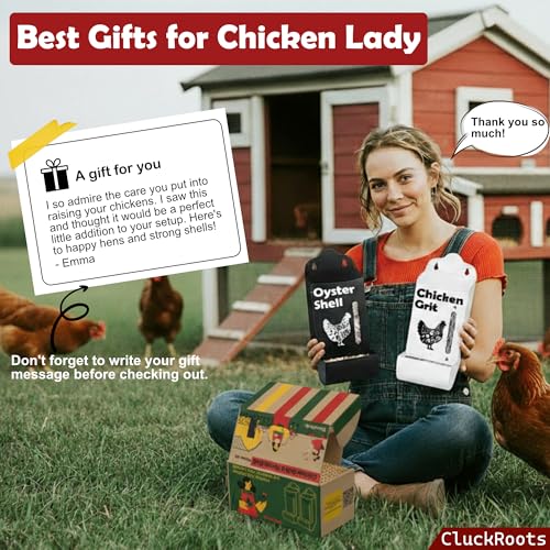 CluckRoots Chicken Grit and Oyster Shell Feeder Combo, No-Spill Metal | Lift-Off Heavy-Duty Dispenser w/ Rain Lid View Window, Small Flocks Capacity, Chicken Coop Accessories Gifts for Lovers - color: Combo-Black/White