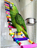 Litewoo Wood Bird Ladder Bridge, Climbing Parrot Swing for Cage | Natural wood, bright colors, steel wire, flexible shape, 23.6"L, for medium & large bird/conure/african grey/cockatiel/cage