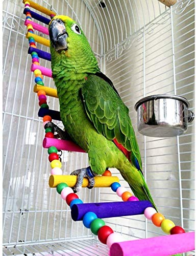 Litewoo Wood Bird Ladder Bridge, Climbing Parrot Swing for Cage | Natural wood, bright colors, steel wire, flexible shape, 23.6"L, for medium & large bird/conure/african grey/cockatiel/cage