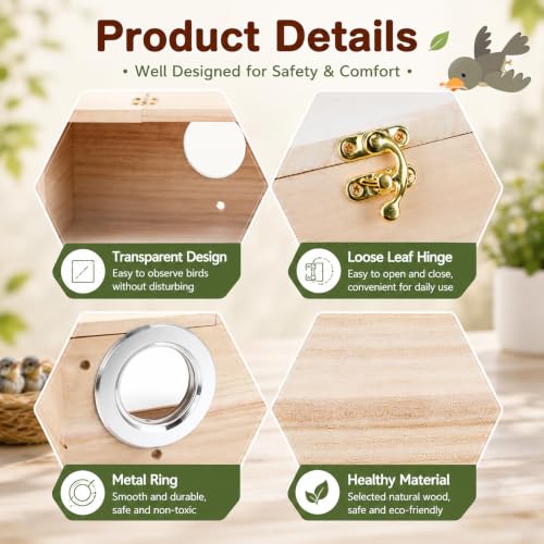 GINDOORParakeet Nesting Box,Transparent Cockatiel Nesting House(M) | Detachable Wooden Pine Bird Nest,Breeding box for Parrot, Lovebirds, Budgie, Conure, and Other Small Birds - size: S
