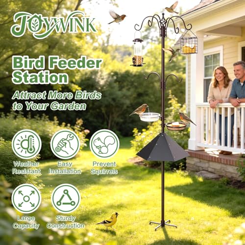 83" Bird Feeding Station Kit with Metal Squirrel Baffle, Heavy Duty Metal Bird Feeding Station with Seed Tray＆Mesh Basket, Easy Assembly Ground Mounted Bird Feeder Pole for Garden Yard Outdoor - size: 83"Bird Feeding Station with Squirrel Baffle
