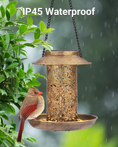 SWEETFULL Solar Bird Feeder for Outdoors Hanging, Metal Wild Bird Feeder for Cardinals Solar Garden Lantern with S Hook as Gift for Bird Lovers (2LBs Heavy Duty birdfeeders) - size: 7.2"x7.2"